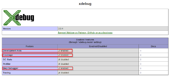 Check Xdebug features