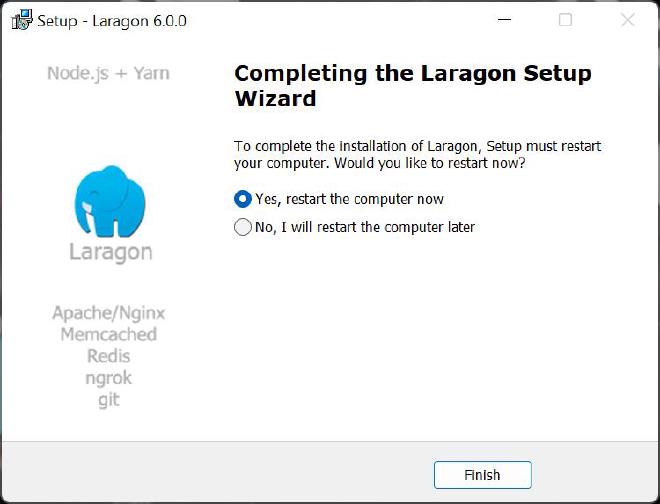 Completing the Laragon Setup Wizard