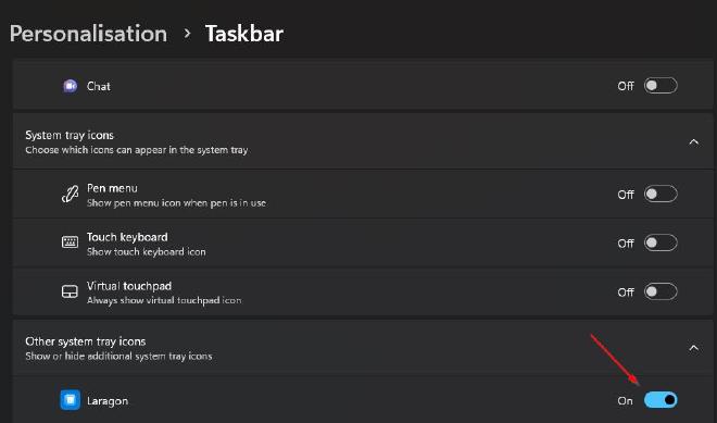 Taskbar settings