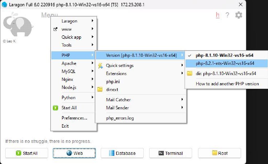How to update the PHP version in Laragon · PenyFan