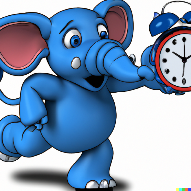 Elephant holding a clock